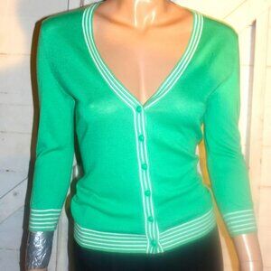 Banana Republic Green White Cardigan Sweater XS